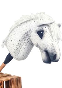 Steckenpferd Hobby Horse - Pferd am Stock Spielzeug für Kinder Plüschpferd Geschenk Größe A3, Stocklänge 65 cm, Tarant2, Weiß mit gepunktet