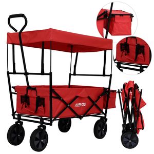 AREBOS Ručný vozík so strechou, ručný vozík, prepravný vozík, vozík na vybavenie, červený