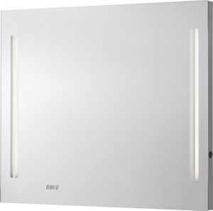 FACKELMANN Spiegel mit LED Uhr COMO / Wandspiegel mit Beleuchtung / Maße (B x H x T): ca. 80 x 68 x 5 cm / hochwertiger Badspiegel / moderner Badezimmerspiegel mit Digitaluhr / Breite 80 cm