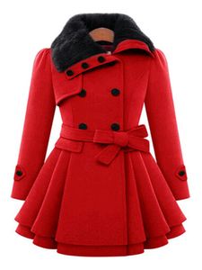 Frauen Winter Langarm Windbreaker Mit Mittlerer Länge Verdickter Unifarben, Farbe:Rot, Größe:2Xl