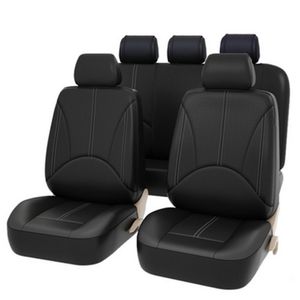Luxus Kunstleder Auto-Sitzbezüge Set Universal - Schwarz Auto-Schonbezüge für die Vordersitze & Rückbank mit Airbag - Kunsleder Autositz Schutzbezug Komplett-Set, 9-teilig