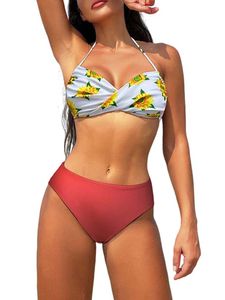 Damen Bikini-Sets Halter Badeanzug Push Up Bademode Gepolstert Zweiteiliger Schwimmen Sonnenblume Blume,Größe S