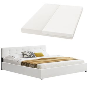 Juskys Polsterbett Marbella 180x200 cm mit Matratze, Bettkasten & Lattenrost – Bett aus Kunstleder und Holz – Doppelbett weiß