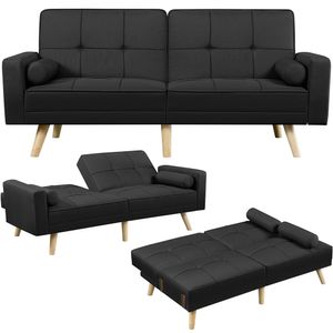 Yaheetech Schlafsofa Klappsofa mit Schlaffunktion Couch mit Verstellbarer Rückenlehne, Loungesofa Bettsofa Liegefläche 163 x 106 cm, Schwarz