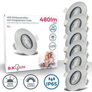 LED Einbauleuchten, 6er-Set, IP65, chrom-matt, 6xLED-Platine/4,9W