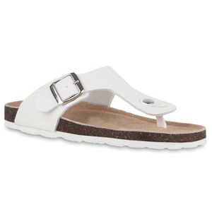 VAN HILL Damen Zehentrenner Sandalen Bequeme Profil-Sohle Schuhe 840921, Farbe: Weiß, Größe: 41