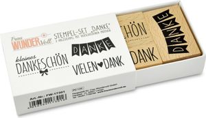 Frau WUNDERVoll® 3 Stempel Vielen Dank, Danke, kleines Dankeschön - aus Holz / Set Motivstempel Textstempel Gummi Gummistempel Gastgeschenk Hochzeit Ministempel Dekostempel