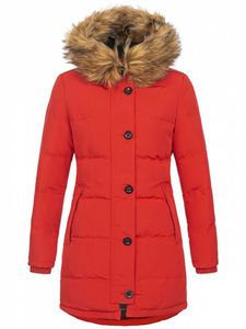 Frauen Länge Mit Taschen Mittlerer Länge Mit Kapuze Unifarben Temperament, Farbe:Rot, Größe:2Xl