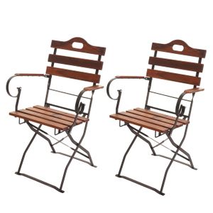2x Pivná záhradná stolička HWC-J40, skladacia záhradná stolička, gastronomická akáciová kvalita s certifikátom~ hnedá