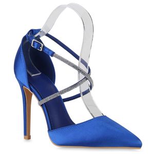 VAN HILL Damen High Heels Pumps Stiletto Party Strass Schuhe 840038, Farbe: Blau, Größe: 40