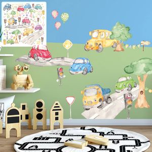 Buntes Auto Wandtattoo-Set: Fahrzeugmotive für Kinderzimmer, 126x60 cm