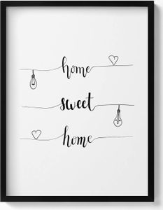 Inschrift an einer Wohnung „Home, sweet home“– Wandbild mit Rahmen – Gerahmtes Bild  – Wanddekoration – 60x80 cm –  Schwarz Rahmen
