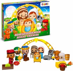 CRAZE Adventskalender Kinder - Weihnachtskrippe Krippenspiel - Spielkrippe Kinder mit Spielfiguren Set, Spielzeug Adventskalender ab 3 Jahre