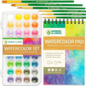 Aquarell-Farbset, 36 Farben 12 Seiten-Pad 6 Pinsel, Malutensilien mit Aquarellen