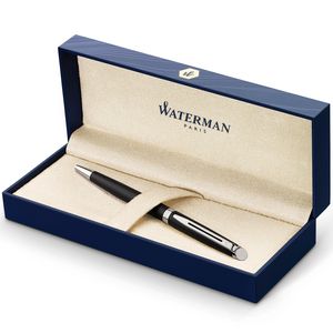 Waterman Hémisphère Kugelschreiber | Mattschwarz mit Chromzierteile | Mittlere Spitze | Blaue Tinte | Geschenkbox