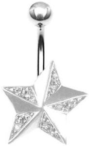 Karisma Bauchnabel Silber 925 Piercing Tattoo Stern Mit Kristall Elements - SBB42 Weiss