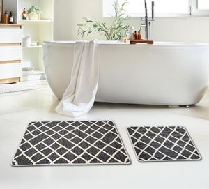 Miqna 2-tlg. rutschfestes Badteppich Set , waschbar (60x100 & 50x60 cm)