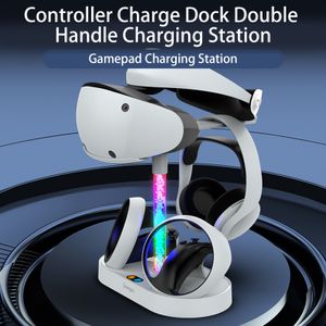 Spielgriff Ladegerät magnetisch blendende RGB Lichter Glas/Headset Support Headset Dual Base Game Controller Ladedockhalter für PS VR2