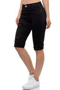 Damen Kurze Capri Jeans Shorts leichte Bermuda Sommer Design Übergröße, Farben:Schwarz, Größe:42