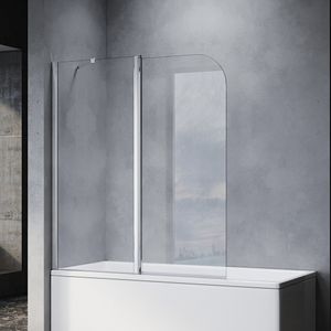 SONNI Badewannenaufsatz Dusche 120x140(BxH),Badewannenfaltwand Glas Duschwand für badewanne 2-teilig , Tür 180°schwenkbar Nano Glas,mit Stabilisator