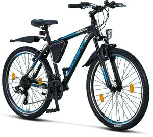 Licorne Bike Effect Premium Mountainbike in 26, 27,5 und 29 Zoll - Fahrrad für Jungen, Mädchen, Herren und Damen - Shimano 21 Gang-Schaltung - Herrenrad, Farbe:Schwarz/Blau (2xDisc-Bremse), Zoll:26.00