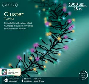 Lumineo Lichterkette Cluster 3000 LED 28 m Bunt, schwarzes Kabel