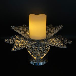 Kerzenständer Lotusblüte mit Kristallen, LED Kerze aus Echtwachs und Timer - Kerzenhalter aus Metall und Glas und tollen Lichteffekten