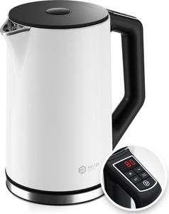 BALTER Edelstahl Wasserkocher mit Temperatureinstellung, 40°C-100°C, Doppelwand, BPA frei, leise & kabellos, Teekocher mit Temperaturwahl, weiß