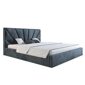 GRAINGOLD Samtbett 120x200 Orlo - Doppelbett mit Bettkasten - Polsterbett mit Rückenlehne und Lattenrost - Grau