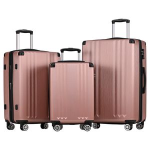 Koffer-Set, Hartschalen-Koffer, Rollkoffer, Reisekoffer, Handgepäck 4 Rollen, ABS-Material, TSA Zollschloss, Rosa