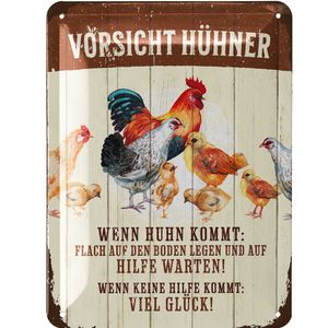 LANOLU Retro Blechschild Vorsicht Hühner, Hühner Zubehör, lustige Schilder mit Sprüchen, vintage Metallschilder 15x20cm