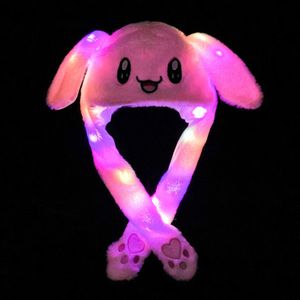 Wackelohrmütze mit LED und beweglichen Ohren Plüschkostüm für Kinder Erwachsene Tier Plüschtier Mütze (rosa Hase)