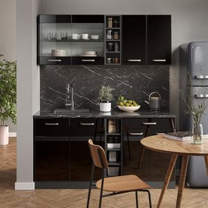 Kuchyňa Livinity® R-Line single, 160 cm bez pracovnej dosky, čierny vysoký lesk/antracit
