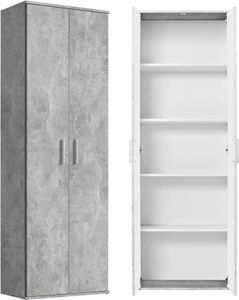 mokebo® Mehrzweckschrank 60cm Breite 'Der Lange', Aktenschrank, Büroschrank oder Schuhschrank in 60x180x34 cm (B/H/T), auch als Vorratsschrank oder Schrank aus Holz in Betonoptik, Grau