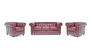 Chesterfield Sofa Original Leder  1+ 1 + 3  Sitzer Antik Rot |