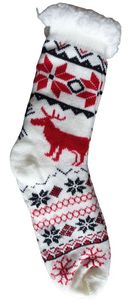 GKA Damen ABS Plüsch Kuschelsocken rot-weiß 35-38 A7 Winter Norweger Hüttensocken Socken Norwegersocken Hausschuhe