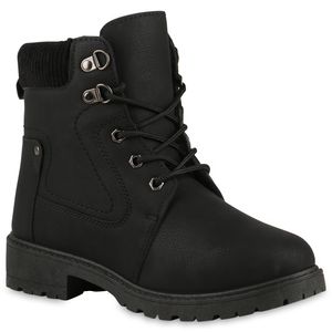VAN HILL Damen Warm Gefüttert Worker Boots Stiefeletten Profil-Sohle Schuhe 838053, Farbe: Schwarz, Größe: 40