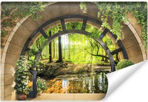 Muralo Selbstklebende Fototapete Eingang Zum Wald BÄUME Landschaft 3D Br. 300 cm x Hö. 210 cm Wandtapete für Wohnzimmer