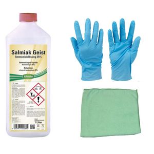 25% 1 Liter Salmiakgeist Ammoniak-Lösung, Reinigungs- und Entfettungsmittel inkl. Microfasertuch und Nitrilhandschuhe von E-Com24