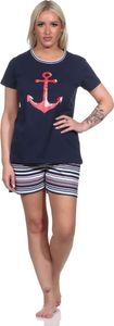 Damen Shorty Pyjama mit Anker-Motiv und gestreiften Shorts - 122 205 10 755 ; navy , 40-42