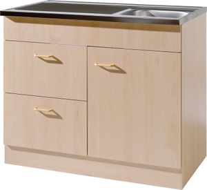 Küchen-Spülenschrank 100 cm mit Auflagespüle und Siphon SALERNO-03 Buche Nachbildung B/H/T 100x85x50cm