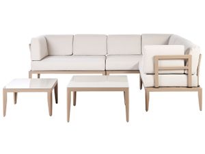 BELIANI Lounge Set Sandbeige und Hellbeige Aluminium mit Auflagen 2 Tische für 6 Personen Garten Terrasse Balkon