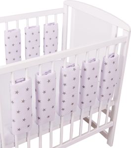 Universeller Babybett Gitterschutz mit Klettverschluss aus 100% Baumwolle 38x30cm 9 Stück Muster Graue Sterne