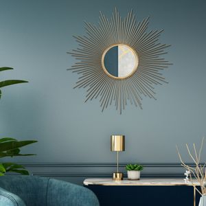WOMO-DESIGN Wandspiegel Rundform, Ø 75cm, Gold, aus Glas mit Metallrahmen, Moderner Dekospiegel Hängespiegel Flurspiegel Badspiegel Schminkspiegel Frisierspiegel