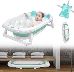 Sessamen-LP Baby Badewanne Faltbare Babybadewanne mit Sitzkissen Tragbares Badewannensitz Bathtub Für Babys Bad, Grün