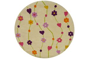 Kids Flowers beige  150x150 rund