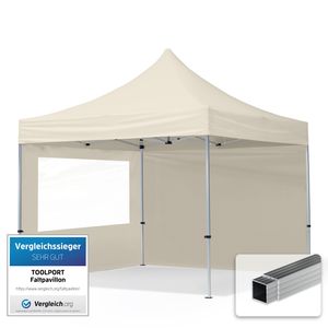 TOOLPORT Faltpavillon Faltzelt Pavillon 3x3m - 2 Seitenteile Aluminium 32mm Partyzelt 700N creme