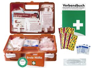 Erste-Hilfe-Koffer Kita incl. Hygiene-Ausstattung nach aktueller DIN 13157 für Betriebe + DIN/EN 13164 für KFZ - mit Verbandbuch