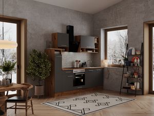 Küche Küchenzeile Küchenblock Einbauküche Eiche Grau Hilde 250 cm  Respekta