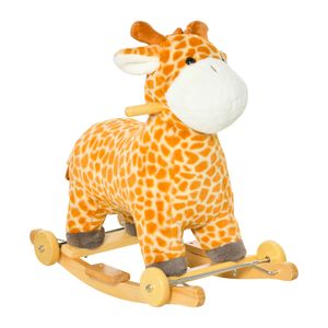 HOMCOM 2-v-1 Hojdací kôň s kolieskami Plyšové hojdacie zvieratko Hojdacia hračka pre deti od 36 do 72 mesiacov Žirafa Design Žltá 63 x 38 x 63 cm
